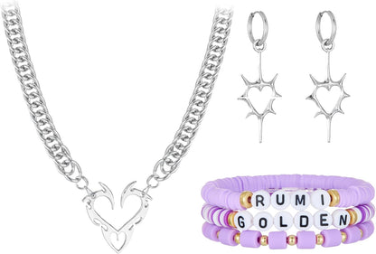 Rumi Anime Necklace Set Rumi Zoey Mira Inspired Merch Earrings Friendship Bracelet Cosplay Gift Women Men