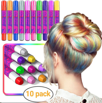 Hair Chalk for Girls Makeup Kit of 10 Temporary Colour Pens